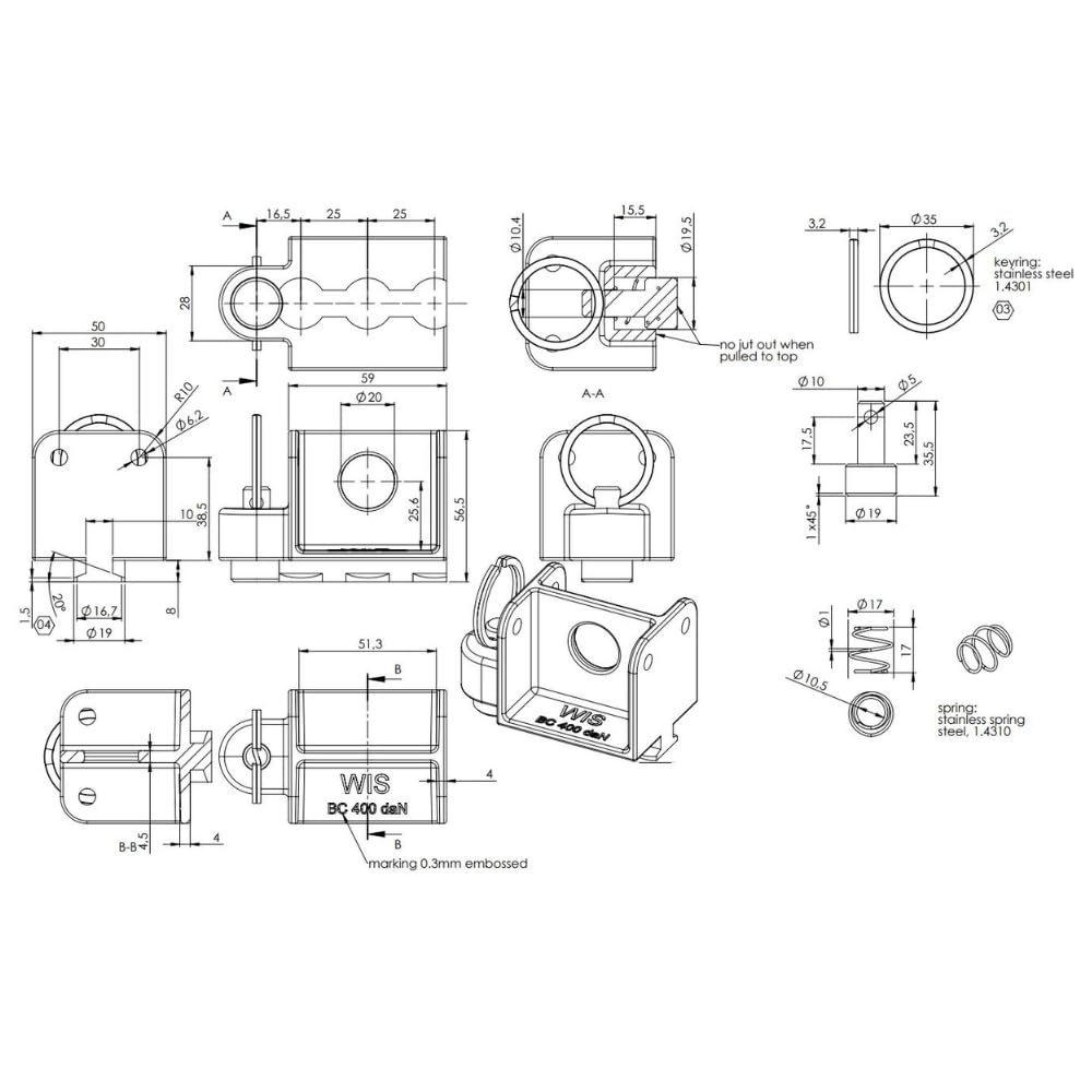 PalettenStop, Aluminiumprofil 50 x 50 mm, Sperrbalkenzapfen 19 mm, Airlineschienen-kompatibel, verhindert Palettenverrutschen im Laderaum (4X Palettenstop)