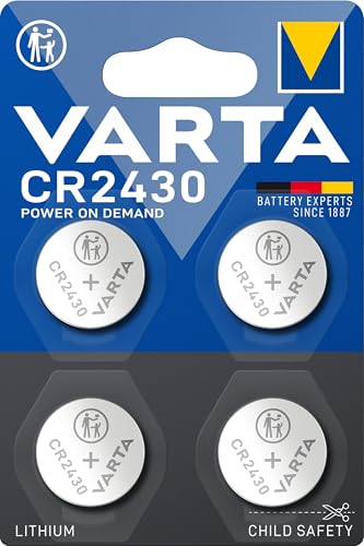 VARTA Batterien Knopfzellen CR2430, 4 Stück, Power on Demand, Lithium, 3V, kindersichere Verpackung, für Smart Home Geräte, Autoschlüssel und weitere Anwendungen