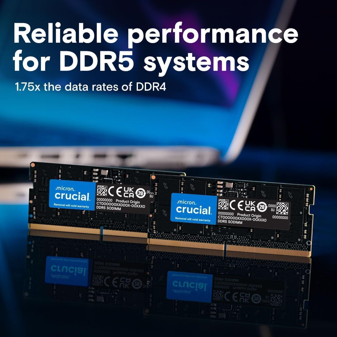 Crucial 64GB (2x32GB) DDR5 RAM, 5600MHz Laptop Memory Kit, SODIMM 262-Pin, CT2K32G56C46S5
