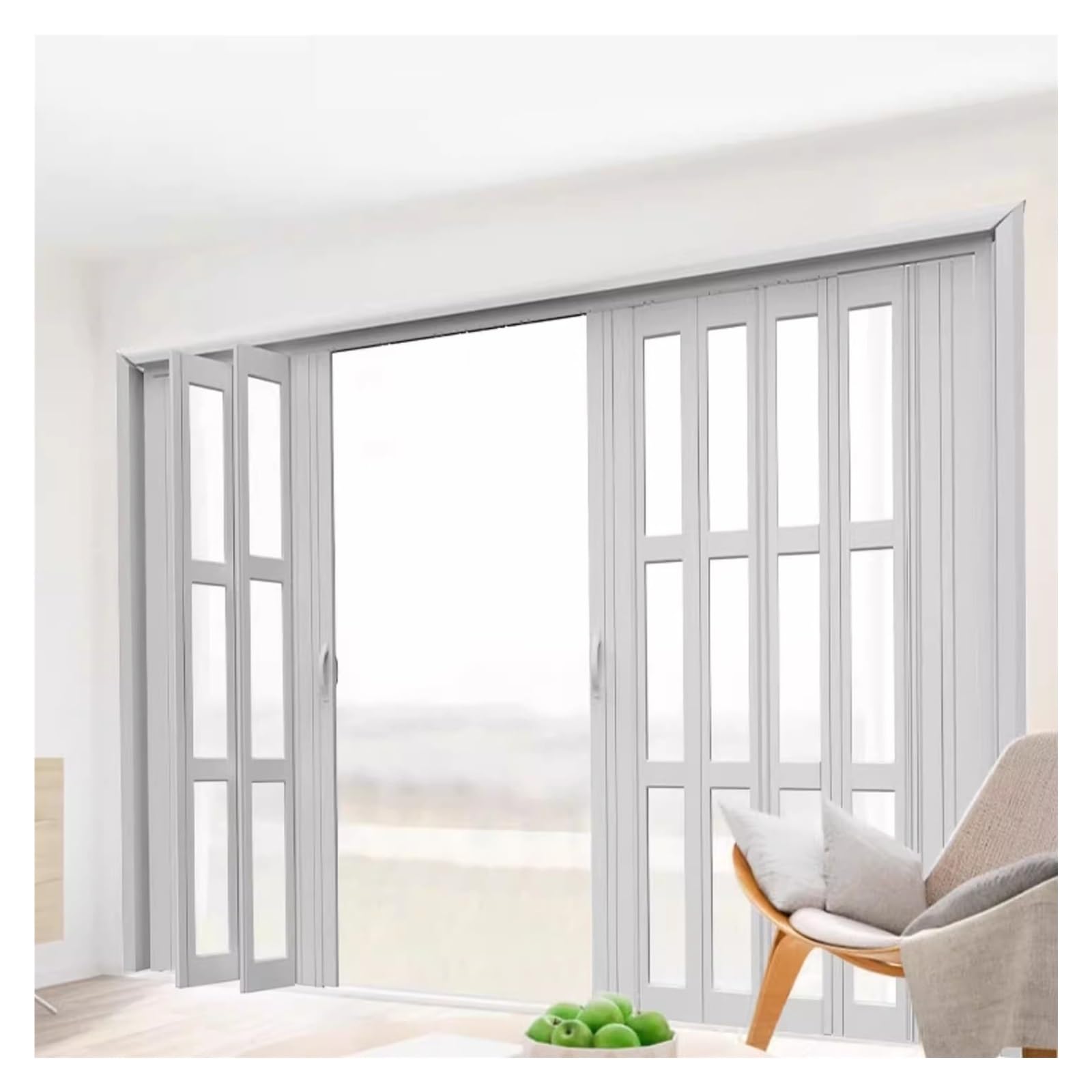 Hdyzjq White Kitchen Hallway Restaurant Bi Folding Barn Door, Large 210 200 180 150 130 110 90 80 Cm Retractable Sliding Doors With Acrylic Glass, Portable Double Folding Door(,83X80in(210.8X203cm))