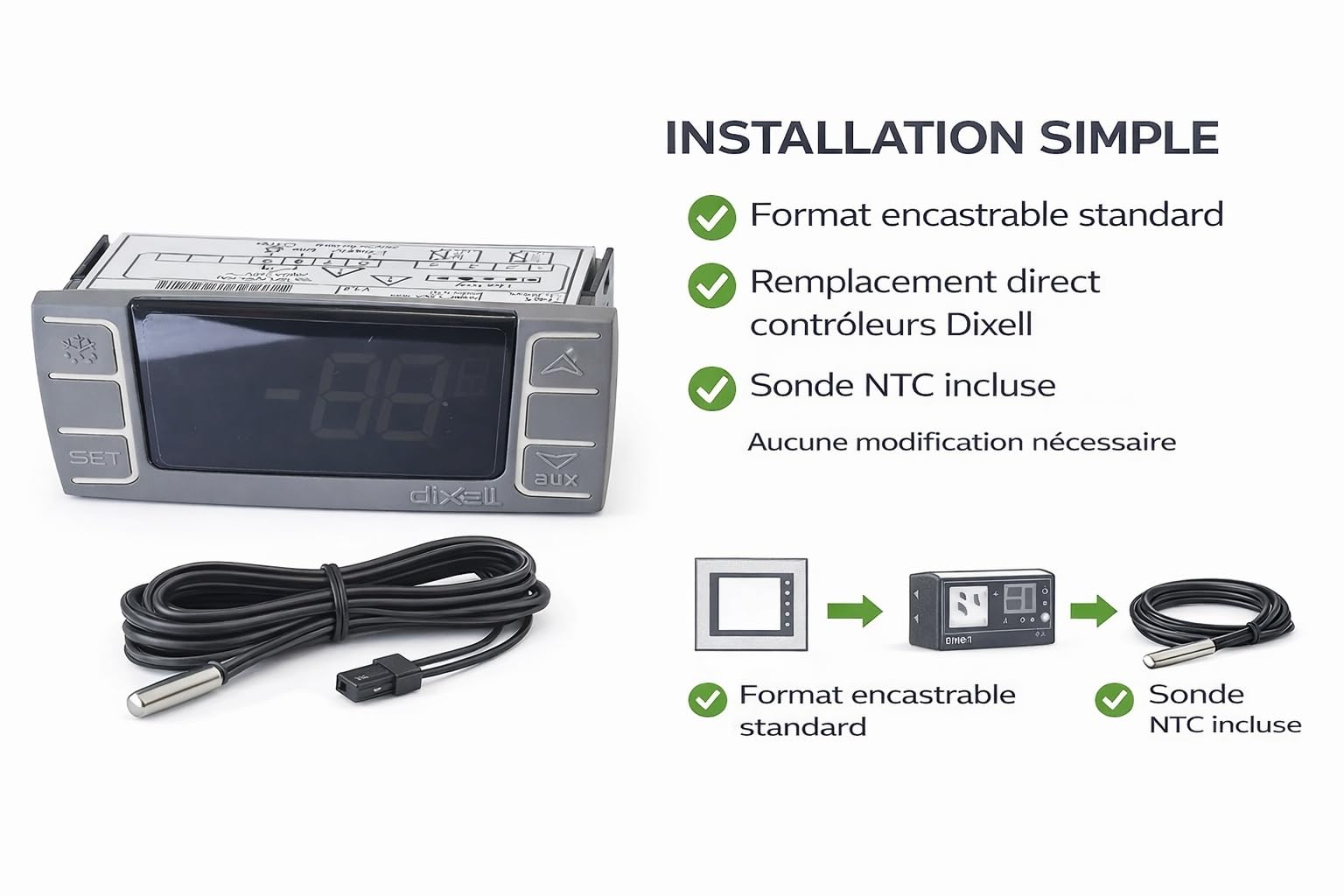 Dixell XR02CX-5R0C1 Contrôleur de thermostat numérique de température hors cycle dégivrage 230V/50-60Hz avec 1 capteur de sonde de température pour réfrigérateurs congélateurs appareils de chauffage