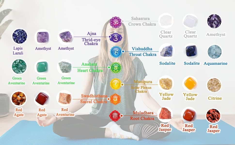 Miniatura 6 de CrystalTears Juego de 7 piedras de cristal de chakras de cristal de cuarzo caído y crudo para decoración del hogar, curación de chakras, meditación,