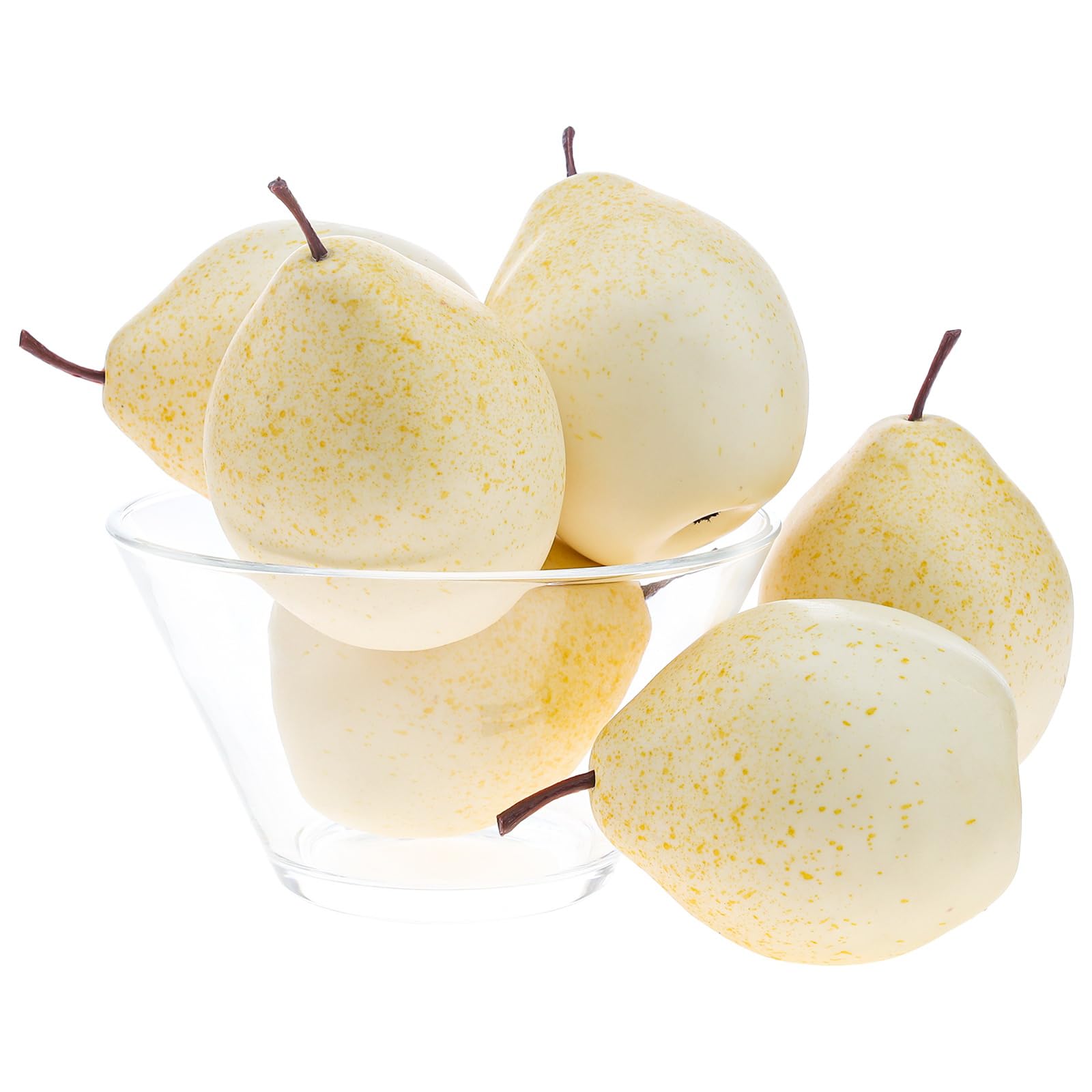 Funzhan 6 Pack Artificial White Pears, Fake Fruit for Fruit Bowl Decor
