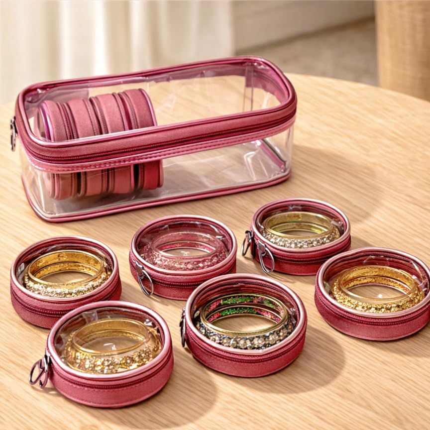 Trendifly Set of 7 Transparent PVC Bangle Bracelet Chudi Case Organiser Box Pouch for Women | Multipurpose Travel Jewelry Earrings Rings Chain Storage Organizer