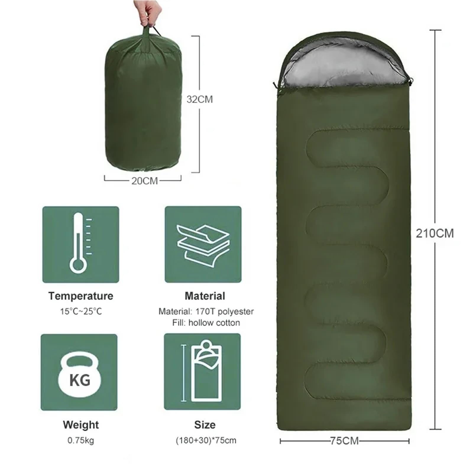 Saco de dormir ligero y cálido for 4 estaciones, de algodón, ideal for mochilerismo, acampada y actividades al aire libre en invierno.