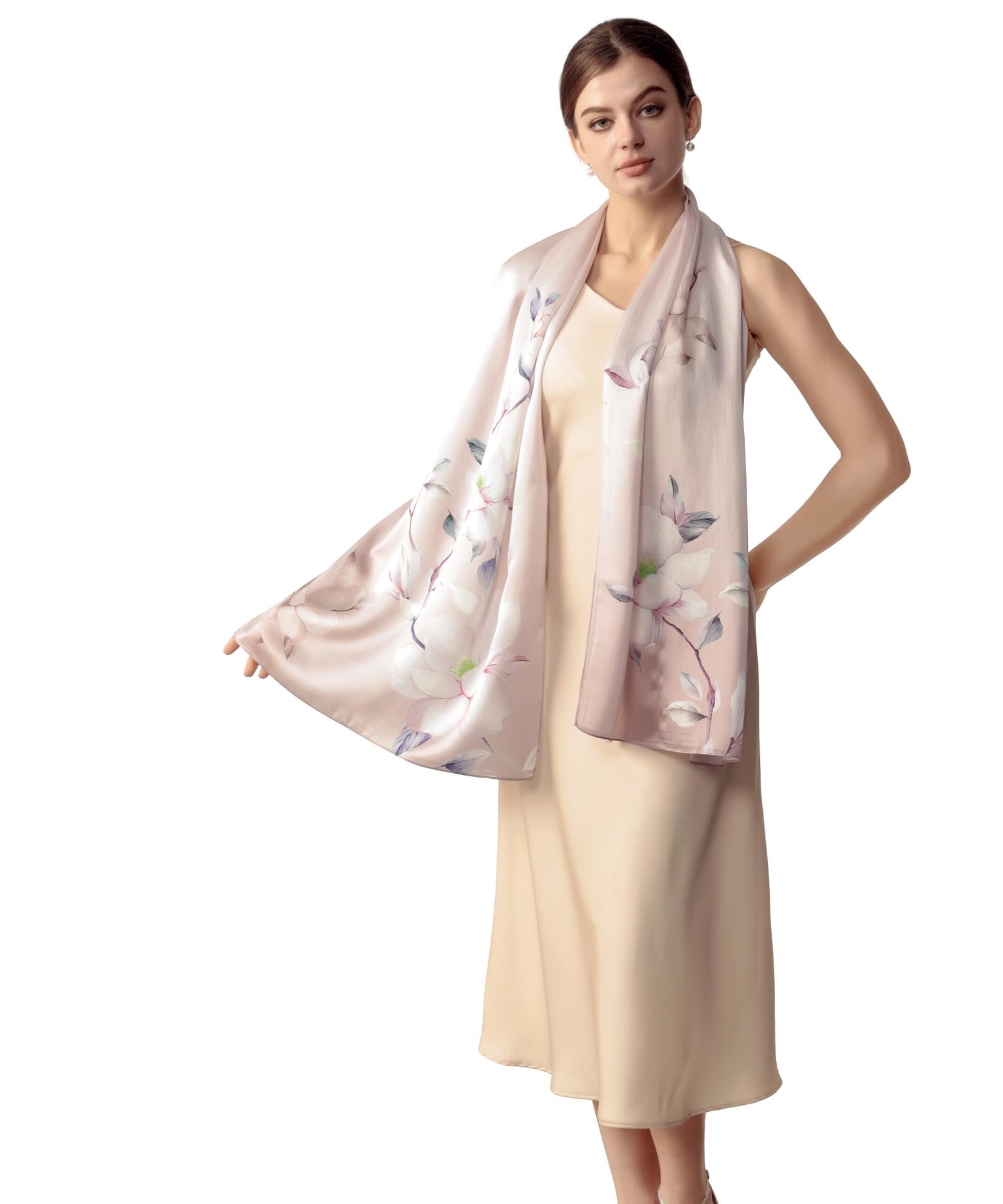 PoeticEHome Écharpe Longue en Soie de Mûrier 100% – Châle Foulard Femme | Emballage Cadeau (170x53cm)