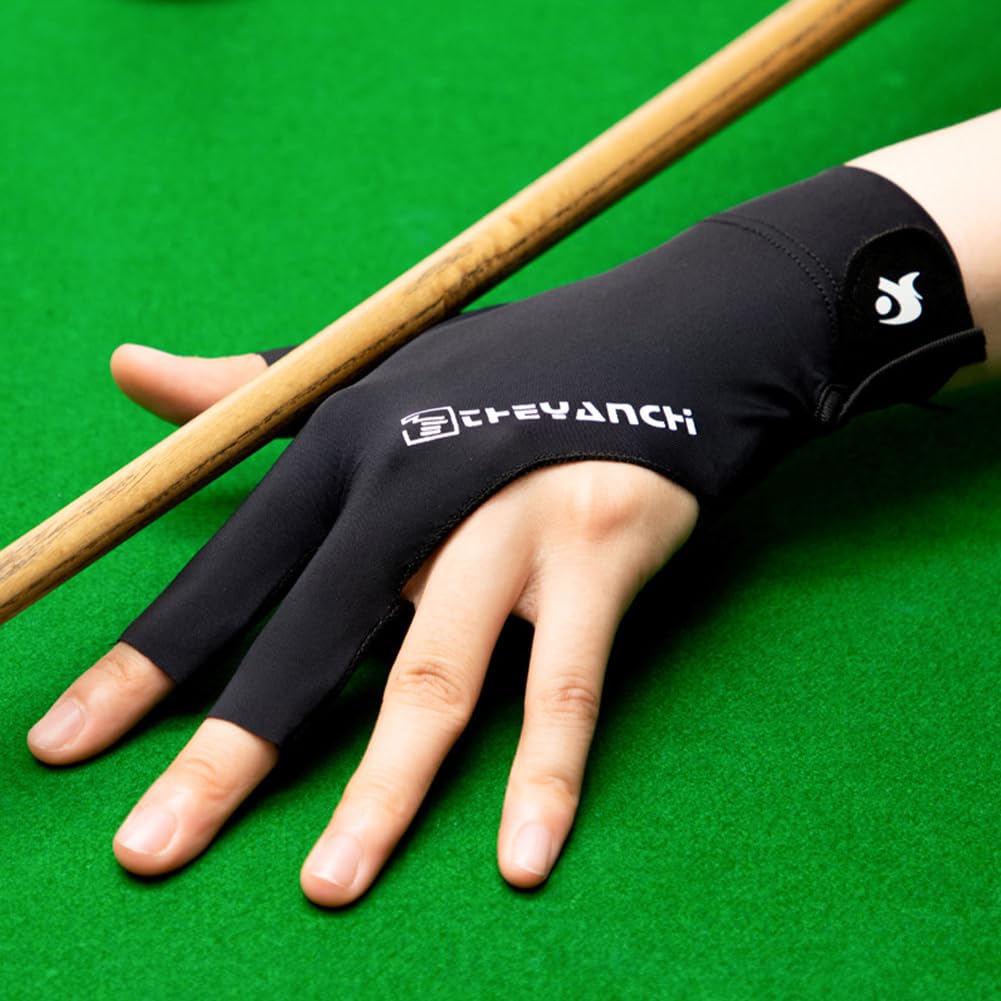 Tokaneit Guanti da Biliardo a Tre Dita, Guanto Biliardo Snooker Antiscivolo Traspirante Mano Sinistra Nero