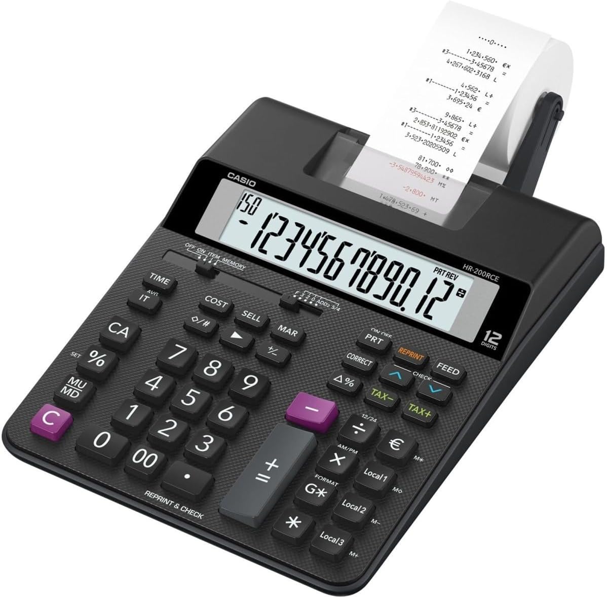 HR-200RCE-W-EC Printing Desktop Calculator, Black