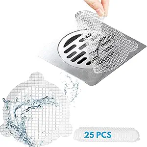 25 Packs - Disposable Shower Drain Hair Catcher 3.54 Inches Round Drain Hair Catcher Stickers for Bath & Kitchen - Hair Catcher Shower Drain Cover for Human & Pet Hair - Mesh for Bathtub & Laundry