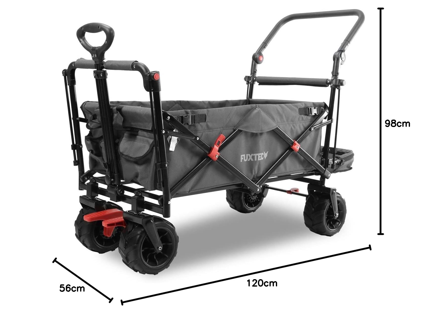 FUXLIFE Carrello da spiaggia FX-CTB800 Grigio - Carrello pieghevole per la spiaggia e il tempo libero - Interno imbottito - Tettuccio parasole - Ruote fuoristrada per sabbia e terreno