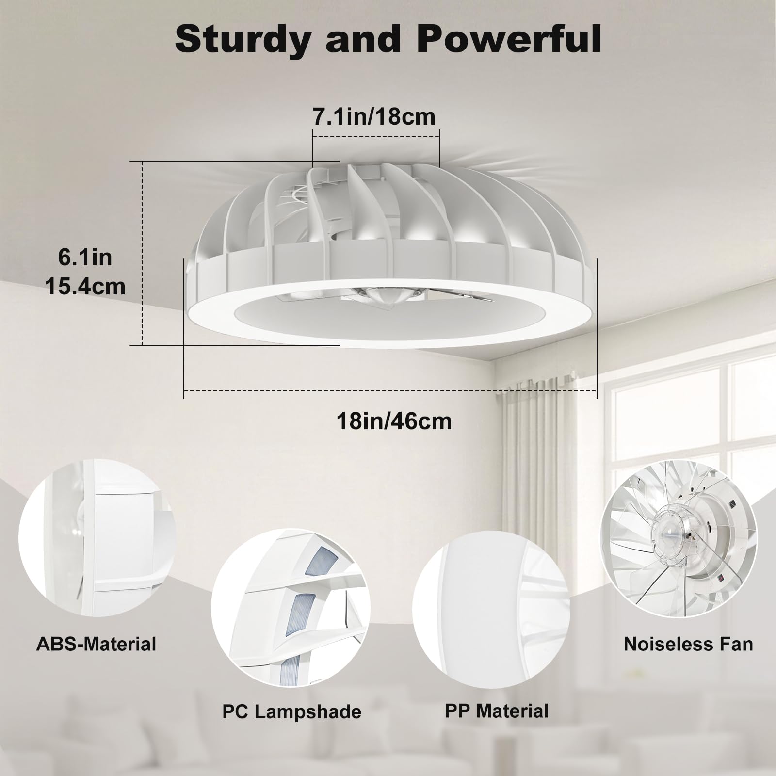 Ateroll Deckenventilator mit Beleuchtung, Ø46CM RGB dimmbar LED Fernbedienung 6 Windstufen 3000K-6500K leise Timer für Schlafzimmer