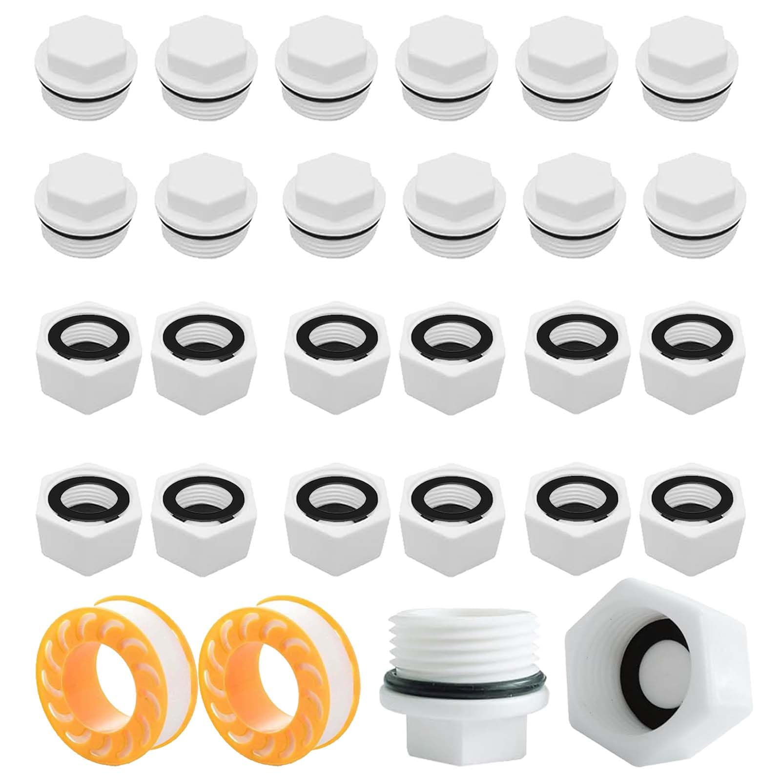 TREABEAR 24PCS Set Arrivee d'Eau Robinet, Nourrice Plomberie, Bouchon Plastique 15/21, Tuyauterie Mit Joint d'Obturation, Plomberie Male, Femelle, Radiateur