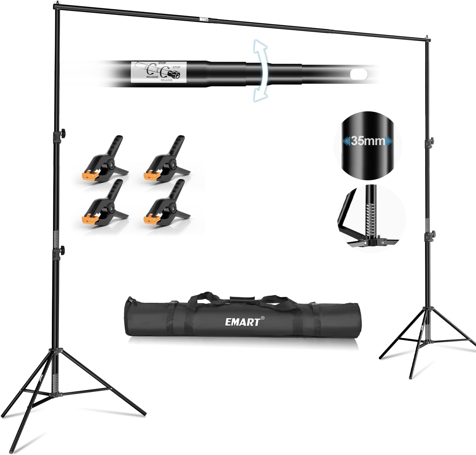 Backdrop Stand 3 x 3m/ 10 x 10 ft, Heavy Duty Background Support Adjustable Photography Frame Kit for Photo Video Studio