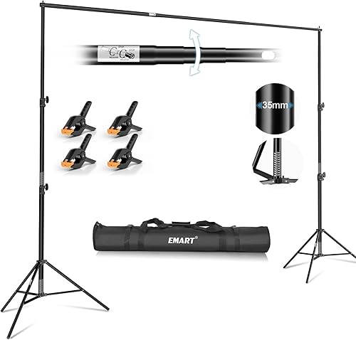 EMART Soporte de fondo resistente de 10 x 10 pies, kit de soporte ajustable con 4 abrazaderas de fondo y bolsa de transporte, sistema de soporte de