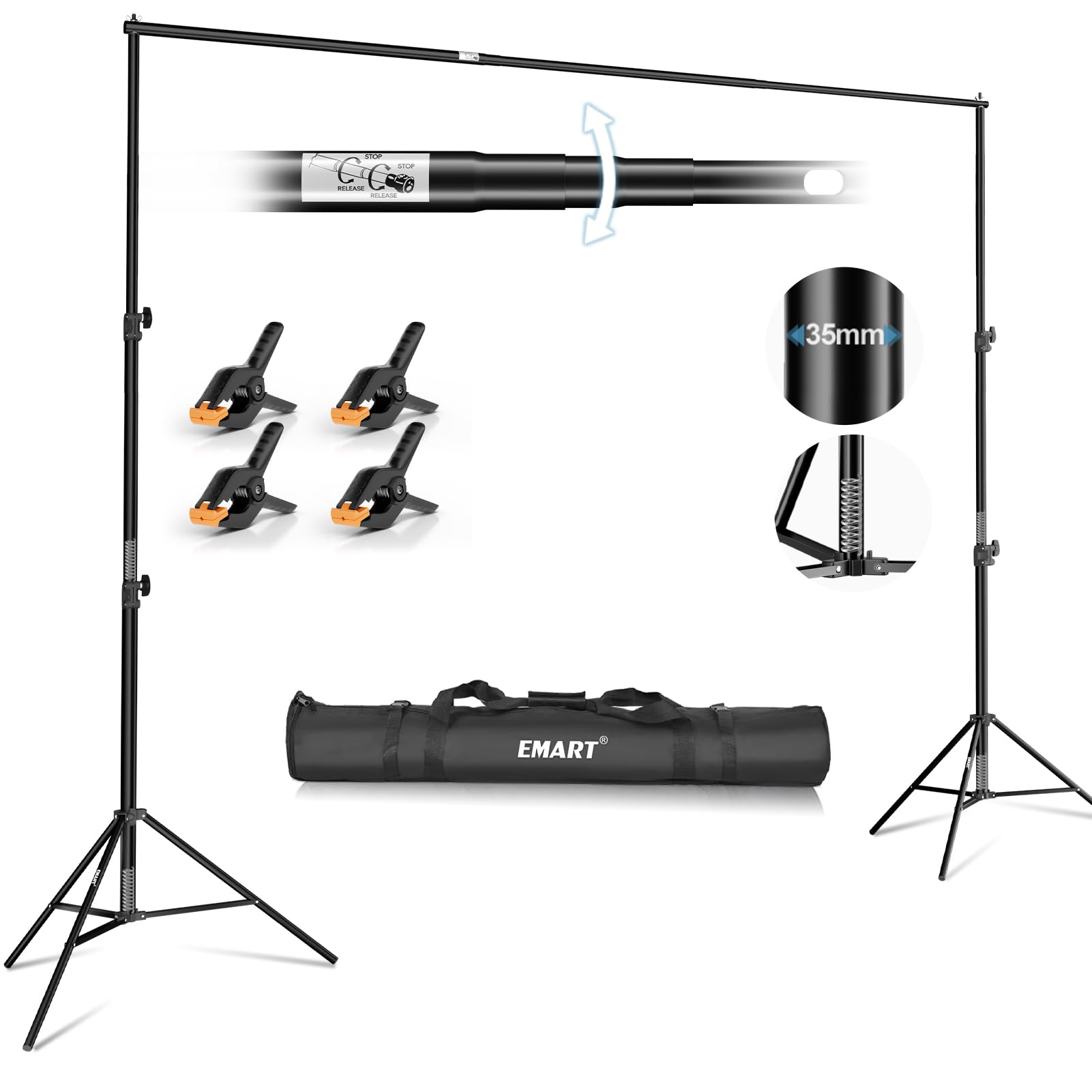 EMART 10x10FT Backdrop Stand Heavy Duty,Photo Back Drop Adjustable Stand Kit with 4 Backdrop Clamps and Carry Bag,Background Support System for Photography Studio,Parties,Wedding,Event Decorations