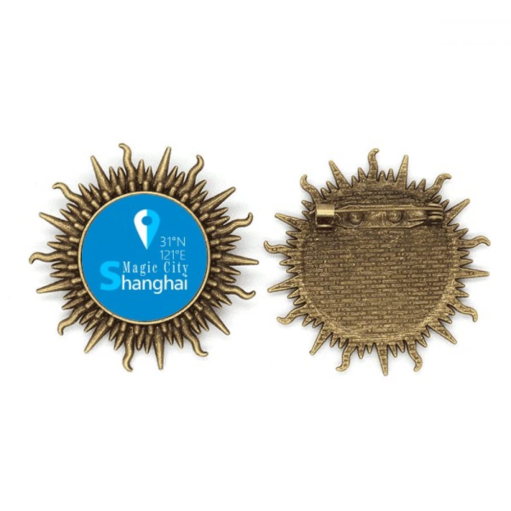 Shanghai Geography Coordinates Travel Metall Sonne Brosche Haken Pin