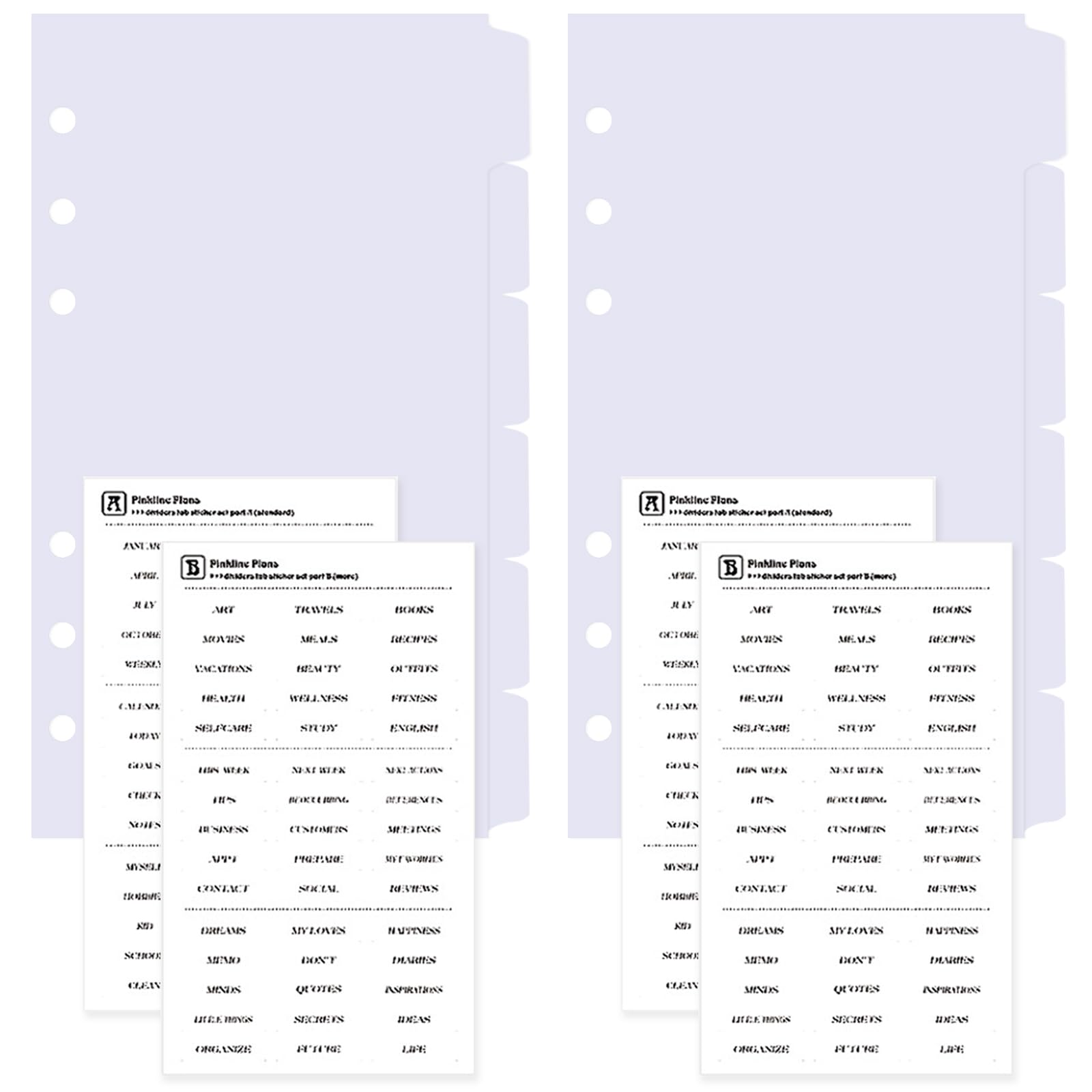 DY.2ten White Binder Dividers for 6-Holes Ring Binder, 1/6 Cut Tabs, A6 Size, Sturdy Plastic Dividers with 6 Tabs for School Office Home, 2 Sets, 12 Dividers, 2 Tab Stickers.