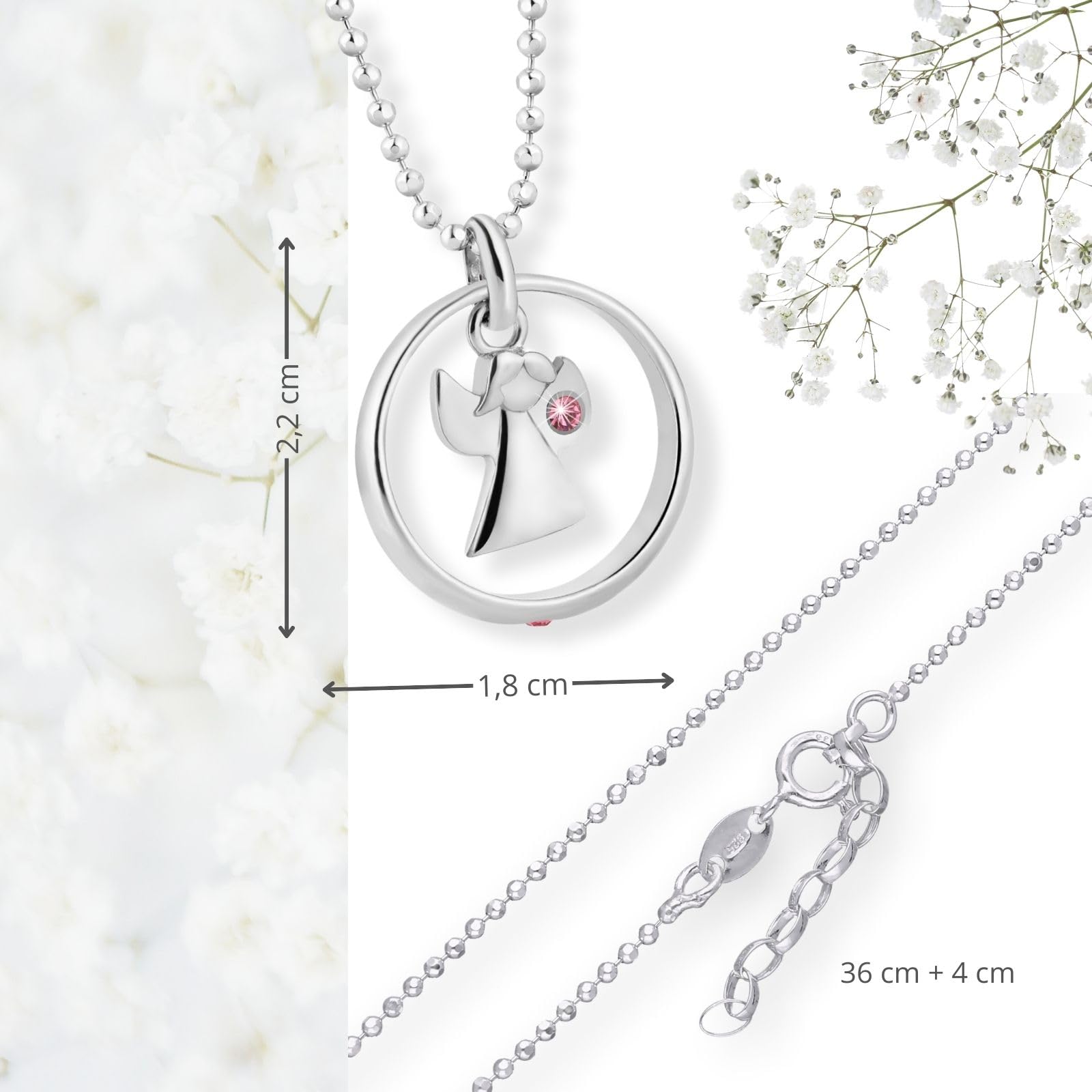 fish Collana Per Bambini Con Ciondolo Angelo In Argento Sterling E Cristallo Rosa