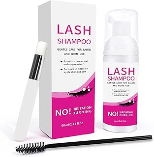 Eyelash Extension Cleanser 60ml+Brush+ Mascara Wand, Mousse Eyelash Shampoo for Eyelash Extensions, Eyelash Extension Remover, Lash Cleaning Kit, lash cleanser Relieve Itching, for Salon and Home Use