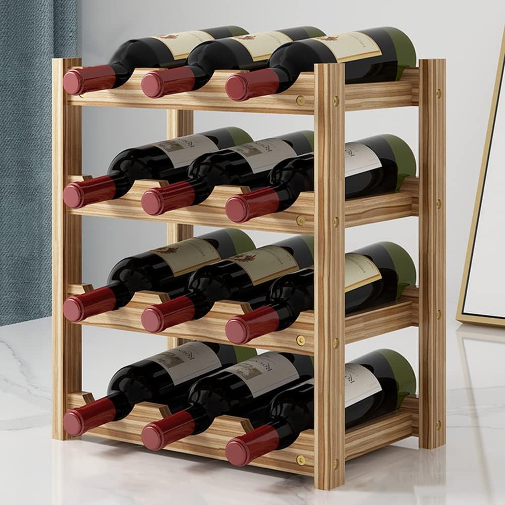 FIYAPA Free Standing Wooden Wine Rack 12 Bottle Wood Wine Bottle Holder