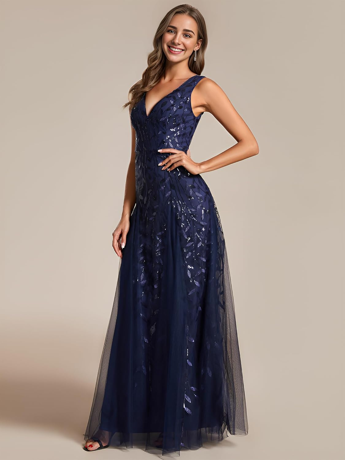 Ever-Pretty Women's Sequin Sleeveless V-Neck Formal Dresses Sexy Empire Waist Evening Gown Prom Dress 2026 - Image 3