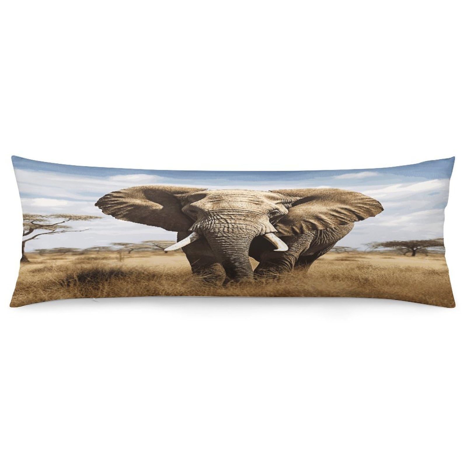 Elephant Pillowcase Long Body Pillow Cover Soft Decorative Body Pillow Case Breathable Large Pillowcase Cute Cozy Pillow Protector for Bed Sofa Couch Room 18.9 X 53 Inch