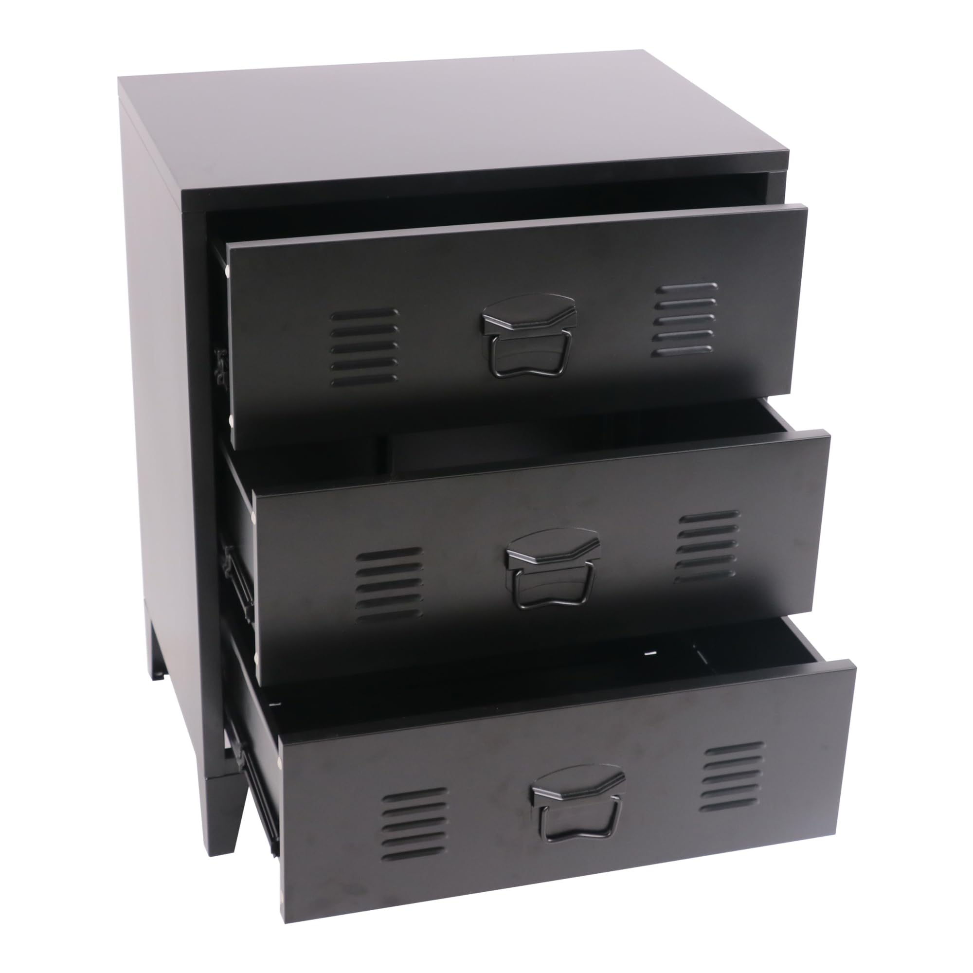 [en.casa] Cassettiera in Acciaio Comò con 3 Cassetti Organizzatore da Ufficio Soggiorno Mobile Contenitore per Archivio 72 x 60 x 40 cm - Nero
