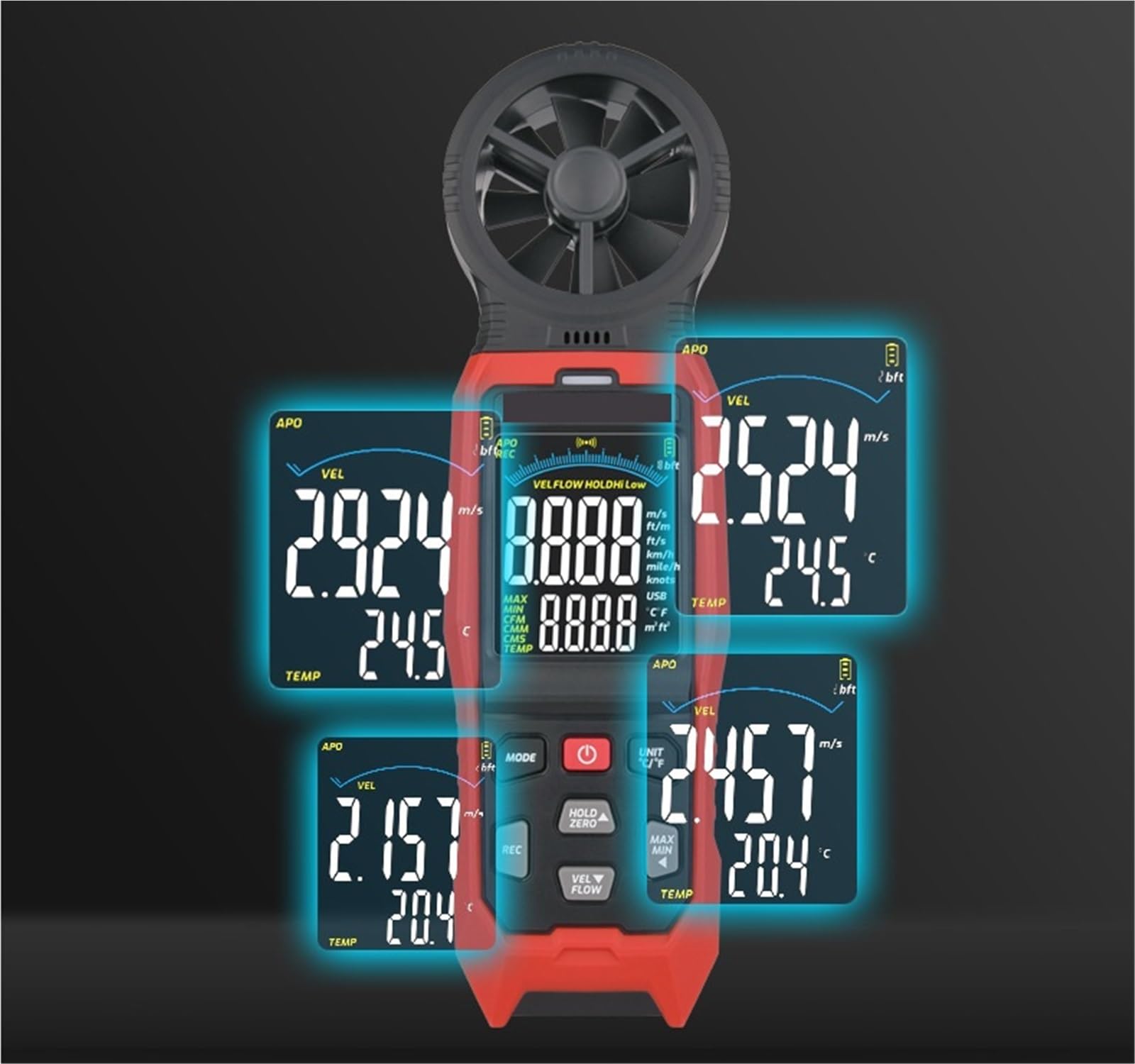 Anemómetro digital, Anemómetro digital de mano, medidor flujo aire velocidad del viento para uso en laboratorio industrial HVAC(TA642B)