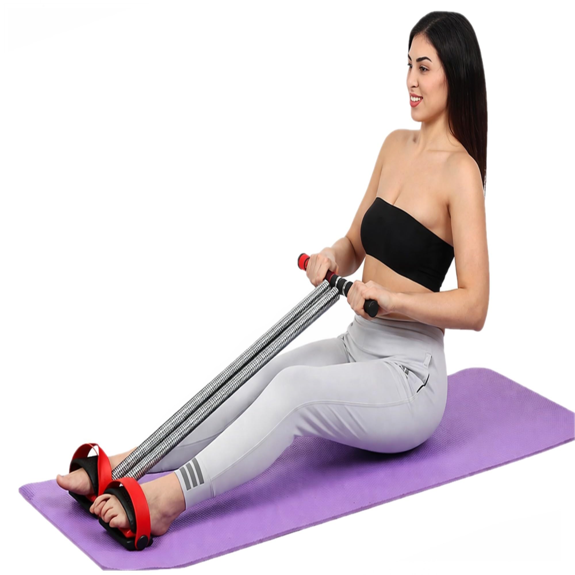 SUREFIT Double Spring Tummy Trimmer & Push-Up Bar Combo | Full Body Home Workout Kit for Men & Women | Core, Arms, Chest & Abs Fitness Pack | Maroon 1