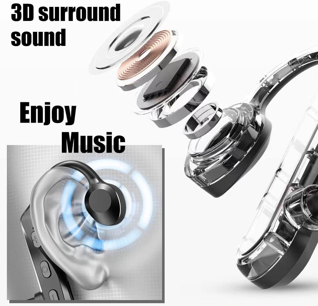 Bone Conduction Wireless Earbuds Bluetooth 5.0 Headphones, Open-Ear Sweatproof Ultralight Sports Earphones with Mic for Running, Cycling, Driving, Gym, Headphones Compatible with iPhone/Android/IOS