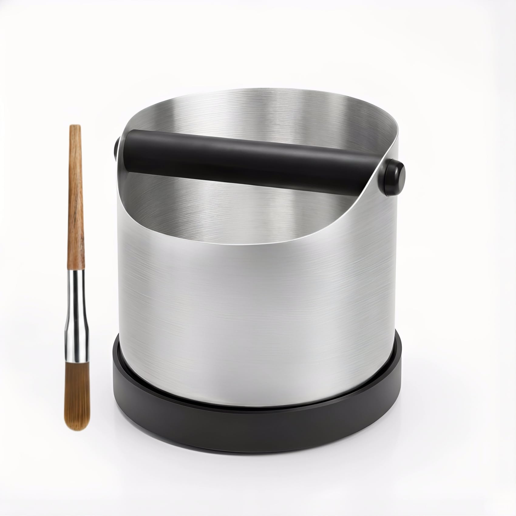CHDEXU Coffee Grounds Knock Box, Medium Stainless Steel Espresso Coffee Knock Box, Coffee Grind Knock Out Box with Removable Knock Bar and Coffee Brush, Coffee Grounds Container with Non-Slip Base