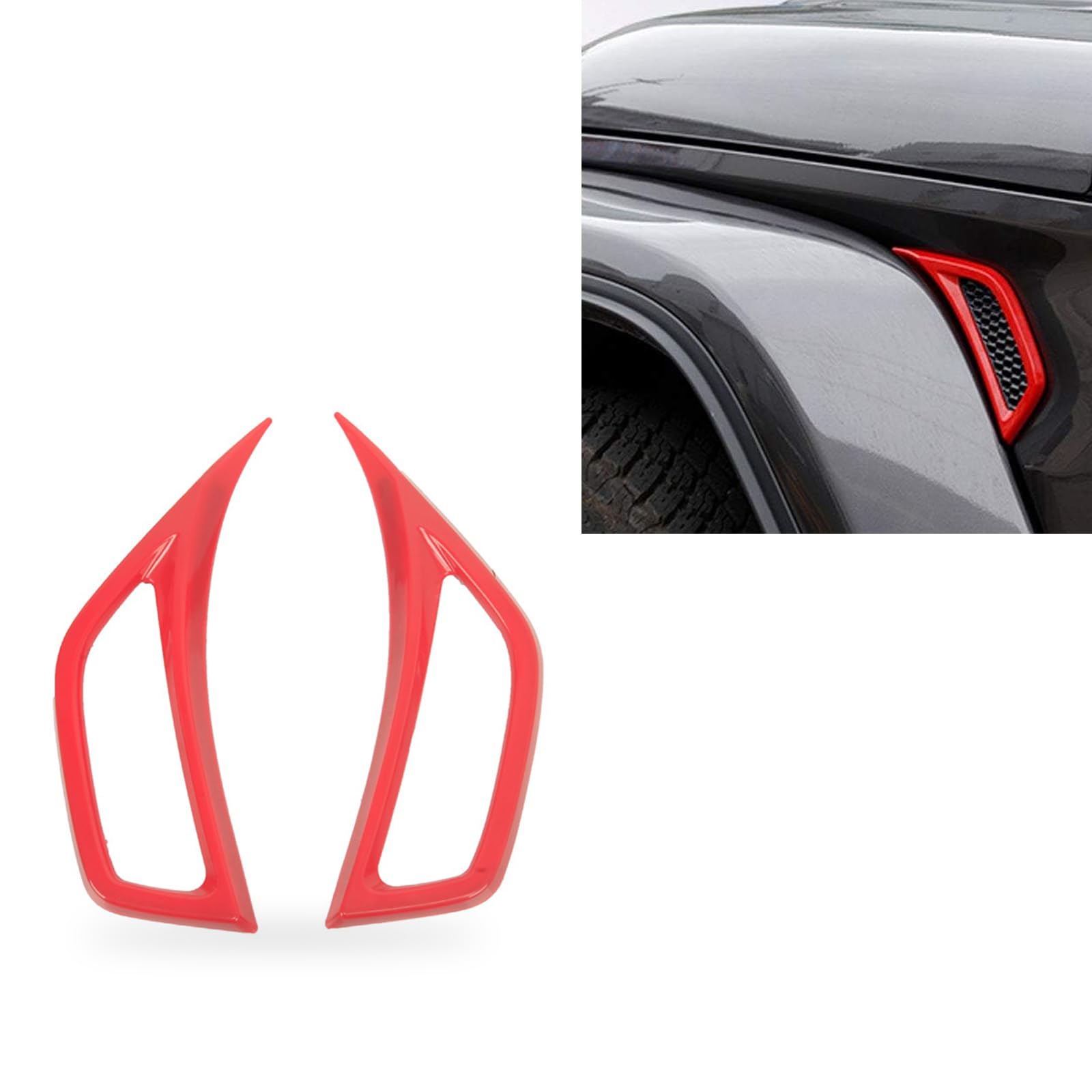 Fogfar2 PCS Car Fender Air Outlet Patch, Body Fender Trim Strip, ABS Wheel Eyebrow Side Air Conditioner Air Outlet Cover, Compatible with 18-21 Jeep Wrangler JL Gladiator JT Modify Accessories (Red)