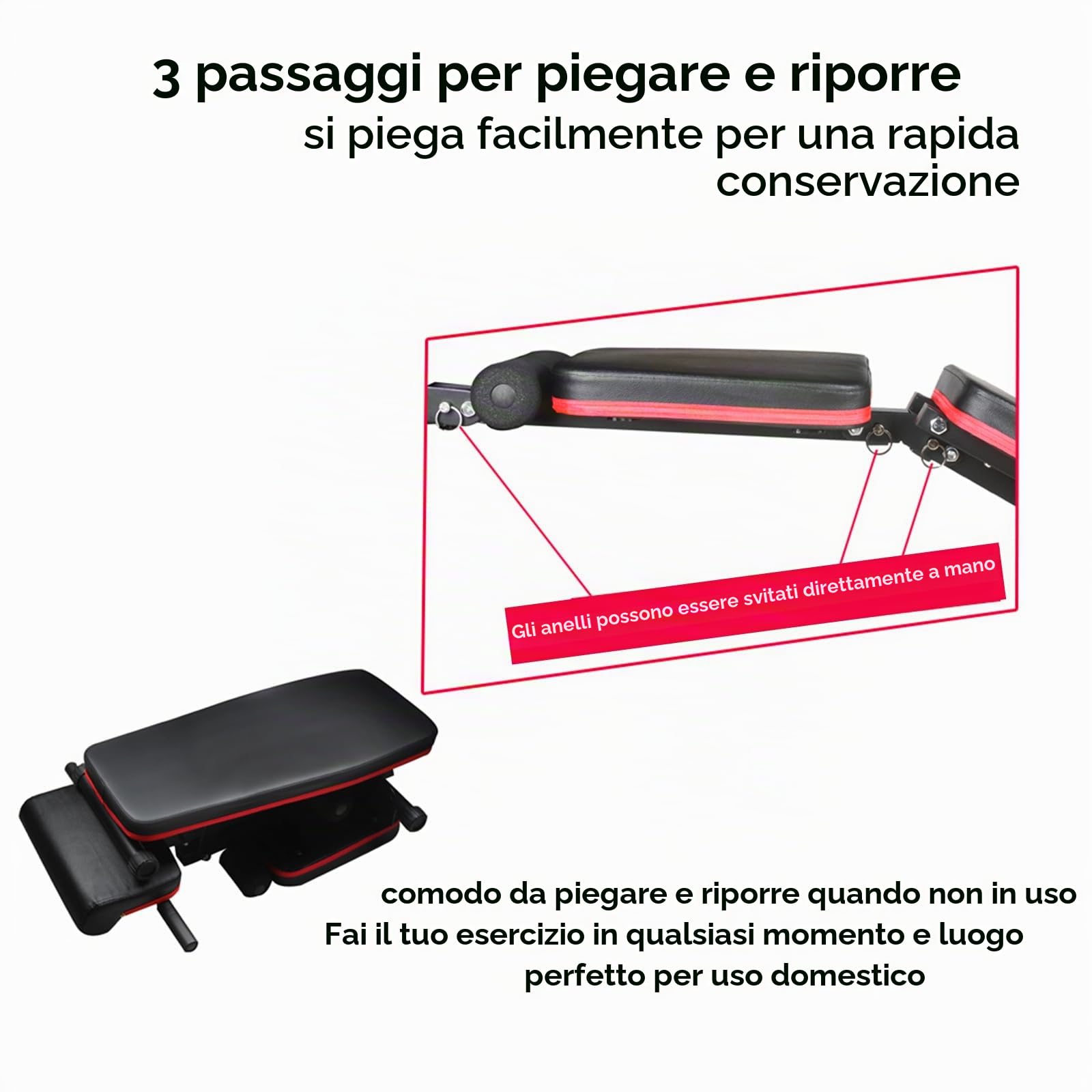 Panca Pesi 5-in-1 Regolabile Multifunzione, Pieghevole da Allenamento per Addominali, 7 Direzioni Schienale Regolabile, Fitness per Casa Palestra Max 150kg
