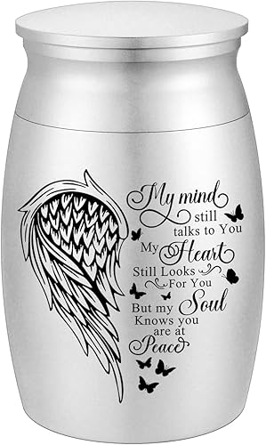 Urnas pequeñas para cenizas humanas, mini urna de aluminio para cenizas ala pequeña urna de cremación conmemorativa soporte de cenizas - Cuando
