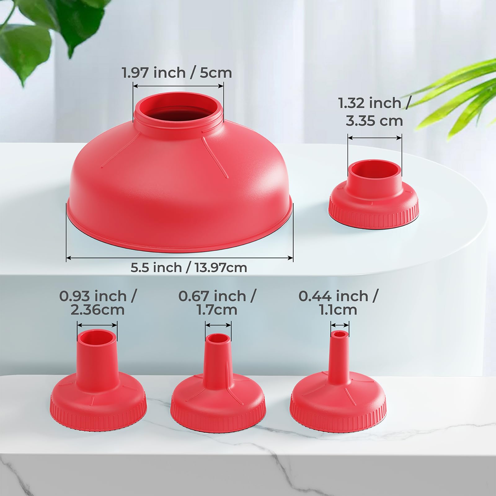 Embudo de cocina de boca ancha, de plástico de calidad alimentaria, con 4 tamaños de caño (1,1 cm-5 cm)