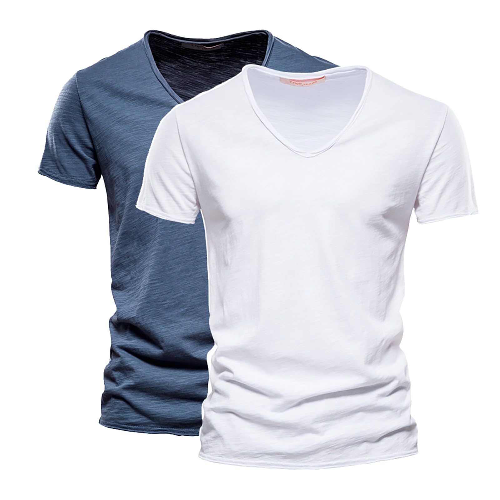 WINWUQB - Paquete de 2 camisetas para hombre, cuello en V, suaves, transpirables, de manga corta, casuales, ligeras, clásicas, lisas, ajustadas, atléticas