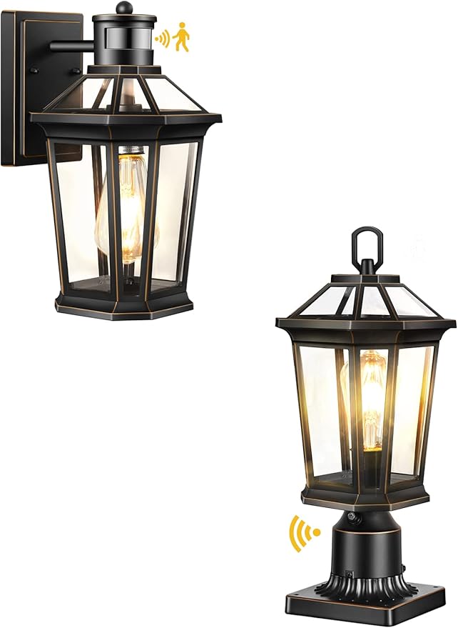 VIANIS Motion Sensor Outdoor Wall Lantern,Dusk to Dawn Outdoor Post