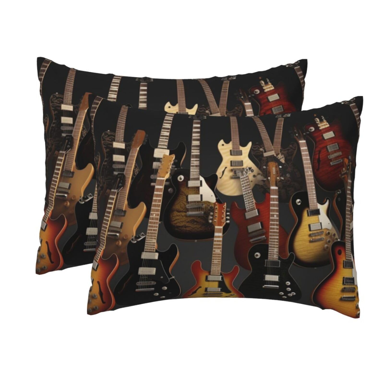 2 Pack Standard Pillow Cases with Hidden Zipper, Soft Breathable Pillow Covers for Hair and Skin, Guitars Pillowcases 20"x26" Bed Pillow Protectors Cover for Sleeping Gifts