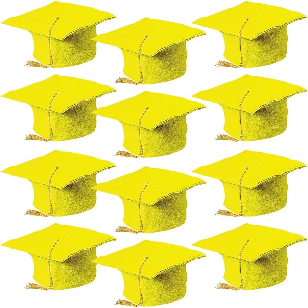 Fun Express Bulk 12 Pieces Kid's Felt Elementary, Kindergarten, Pre-School Graduation Mortarboard Caps, Felt