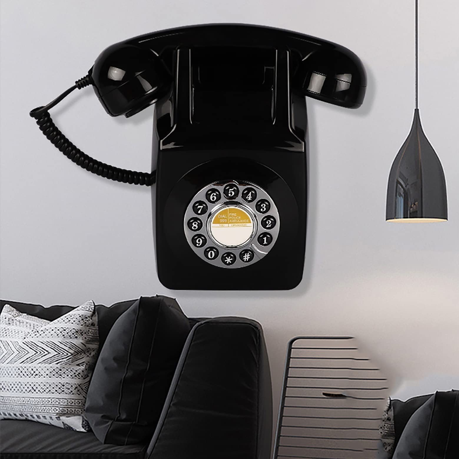 telefon ścienny telefon stacjonarny, retro telefon stacjonarny z przyciskami, kręcony kabel, autentyczny dzwonek, telefon stacjonarny do domu, telefon domowy do biura, te(E)