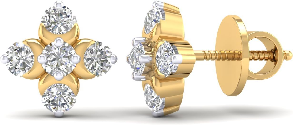 14K Yellow Gold Plated Round AAA+ Cubic Zirconia Prong Set Flower Mini Stud Earrings
