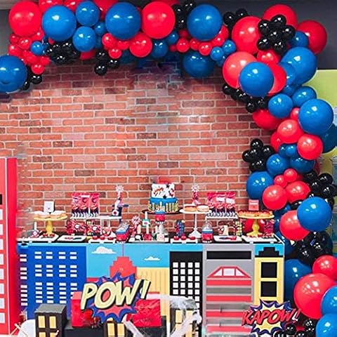 120 PcsRed Blue Black Balloon Garland for Superhero Party, Red Blue Party Baby Shower Decorations Hero Birthday Party Decoration Children's Day Gift Cover