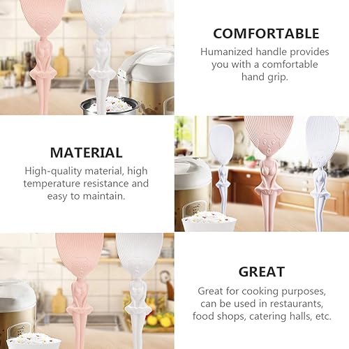 Miniatura 8 de Cabilock Paleta de arroz, 2 cucharas de arroz de plástico con mango divertido, figura de niña bailarina, cuchara de arroz antiadherente, novedad