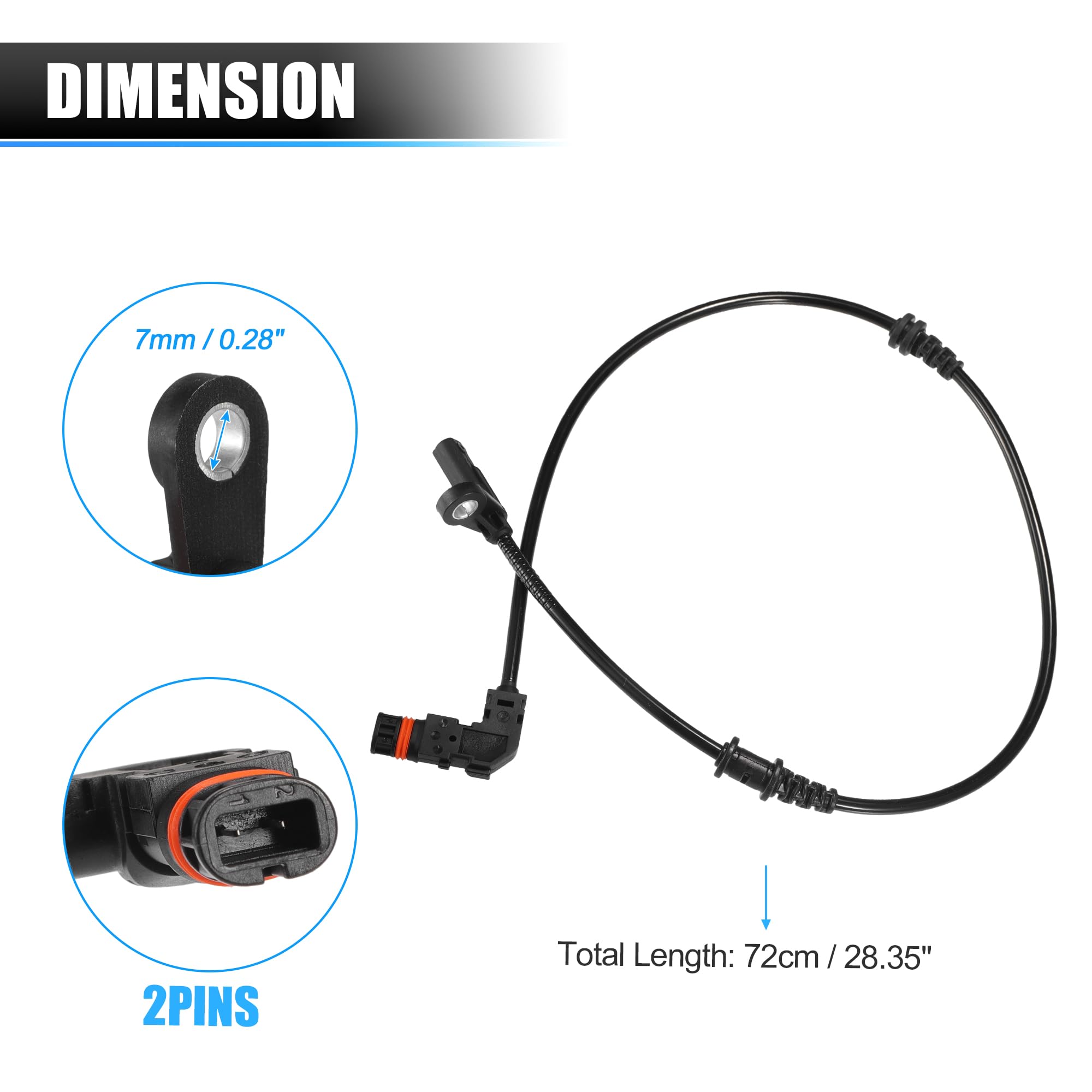 QUARKZMAN Capteur De Vitesse De Roue ABS Pour Mercedes C250 20-25 1pc | Pour Mercedes-Benz C300 12-14, C350 12-15, Avant Gauche/Droite, Noir, ABS, 72cm, Diamètre 7mm, 2 Broches, OE A2049057900