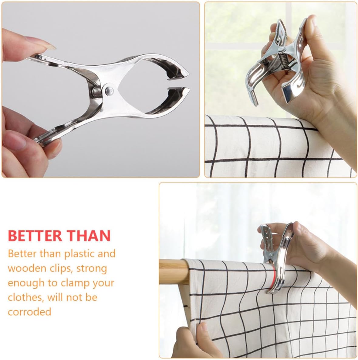 12Pcs Large Stainless Steel Clothes Clamps Heavy-Duty Laundry Clips Quilt Pins Strong Grip for Home Bed Sheet Hanging Outdoor Use