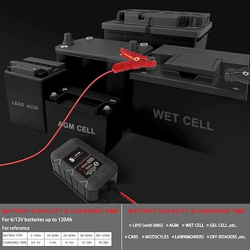 Miniatura 4 de BYGD Cargador de batería inteligente 5A 6v 12v automotriz, cargador de batería de flotador de ciclo profundo, desulfador de batería de reparación