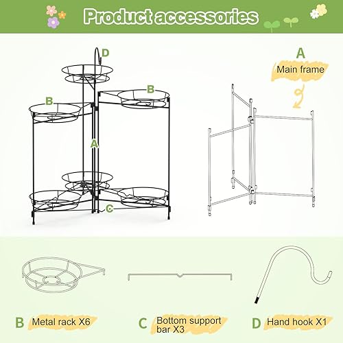 Miniatura 6 de Soporte de metal resistente para plantas, estante y estante para plantas para interiores y exteriores, 6 niveles, 7 macetas, soporte para plantas,