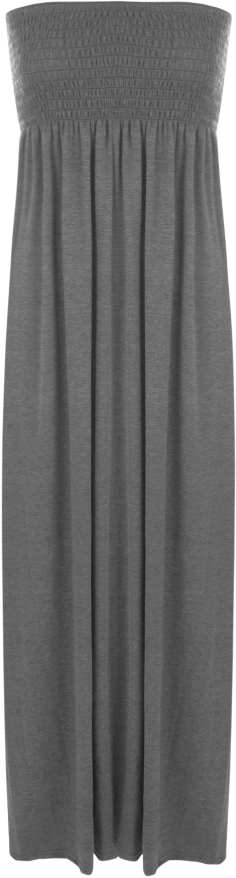 Wearall Women's Charcoal. Plus Size Printed Bandeau Stapless Shirred Long Maxi Dress Charcoal 12-14