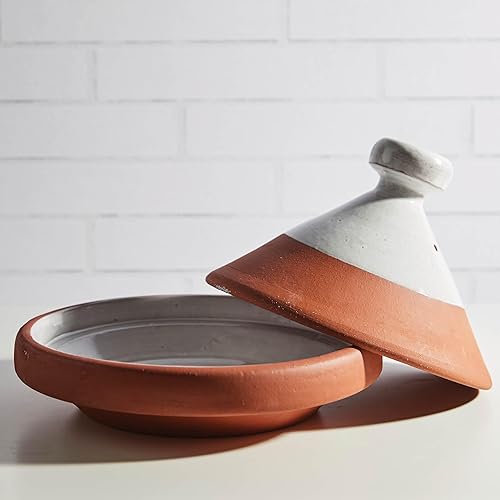 Miniatura 2 de Verve CULTURE - Tajón marroquí de cocina tradicional de cerámica, estilo contemporáneo, blanco, 7 pulgadas de alto  10 pulgadas de diámetro