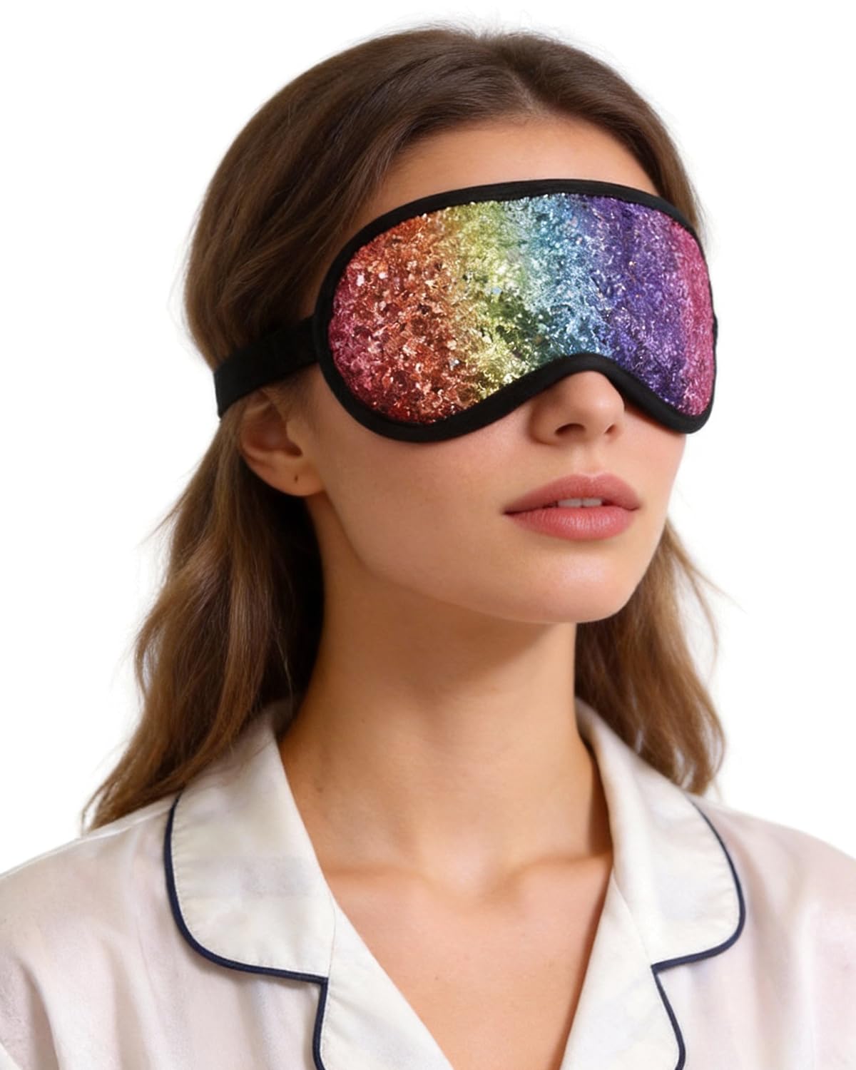 Glitter Rainbow Sequin Sleeping Eye Mask Cover Cute Blindfold Soft Silky Sleep Aid Eyeshade for Women Girls Kids Traveling